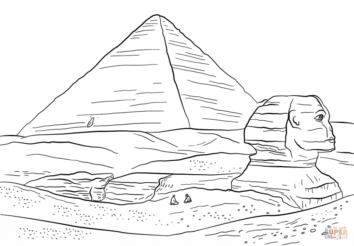 Sphinx and great pyramid of giza coloring page free printable coloring pages