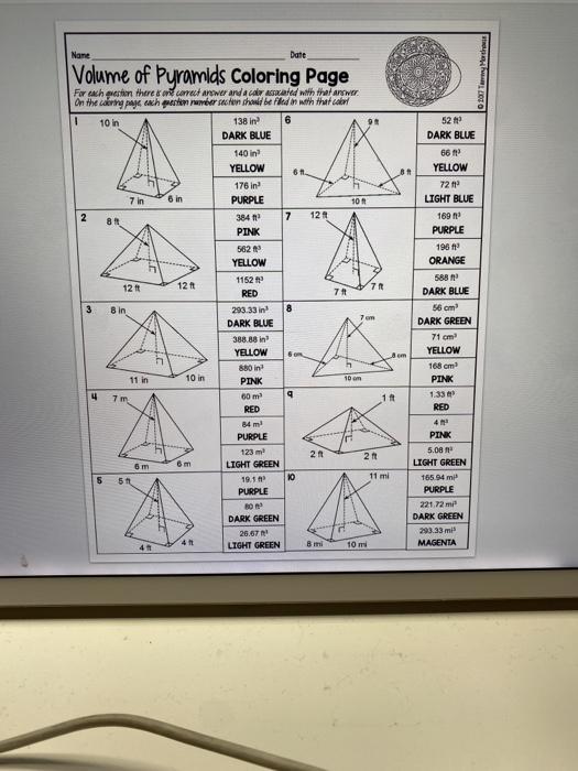 Solved nane date volume of pyramids coloring page march