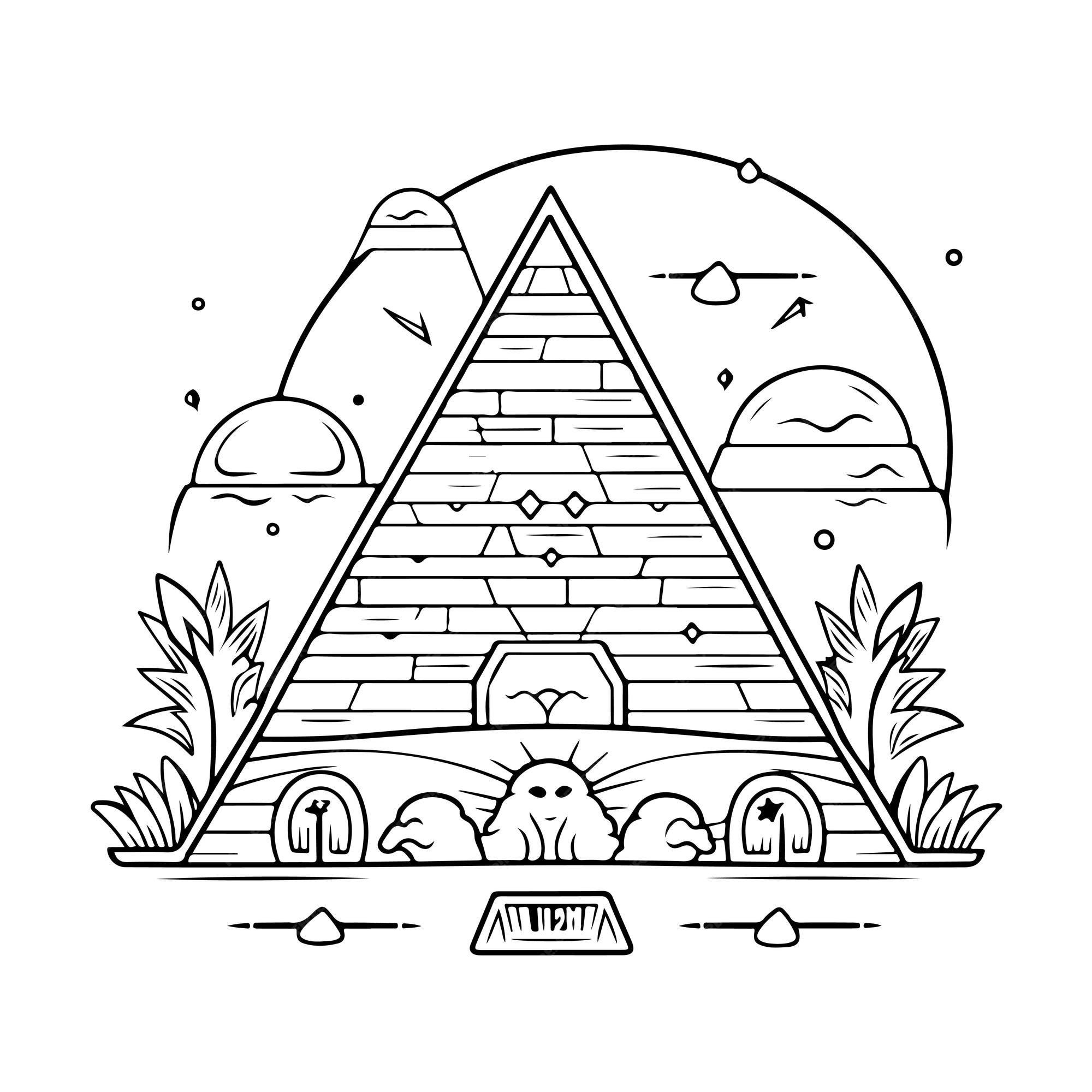 Premium vector sketch hand drawn single line art coloring page pyramid