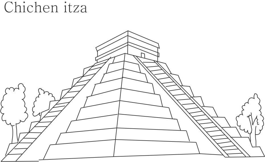 Chichen itza printable coloring page for kids