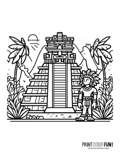 These mayan pyramid coloring pages can make ancient history fun at