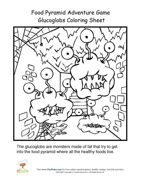 Food pyramid adventure game glucoglob coloring page