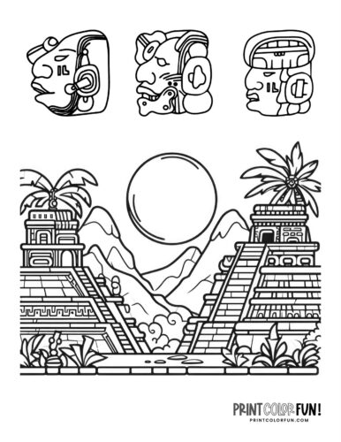 These mayan pyramid coloring pages can make ancient history fun at