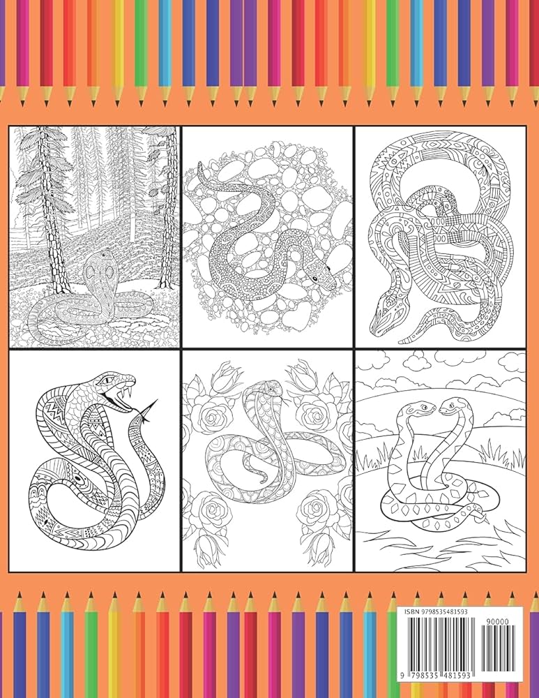 Snake adult coloring book an adult coloring book with anaconda python king snake cobra mamba and many more snakes for stress relief relaxations monowara mst books