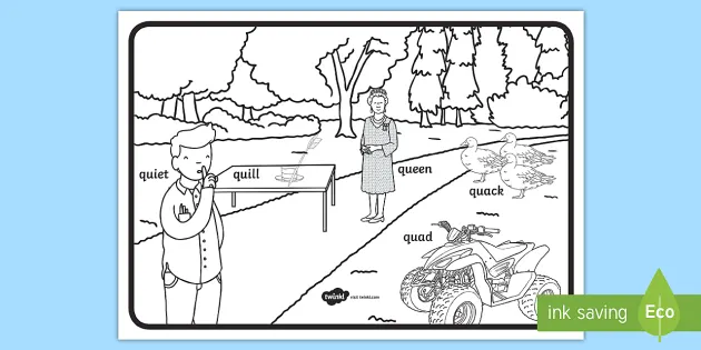 Word initial q production colouring page