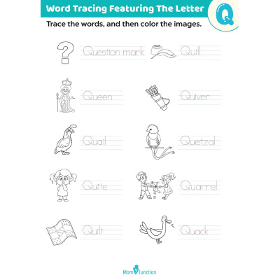 Trace the words start with q worksheets