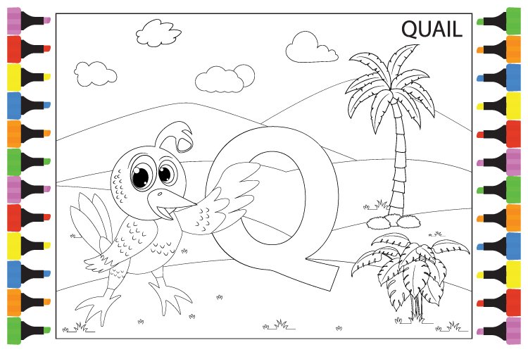 Coloring quail with the letter q