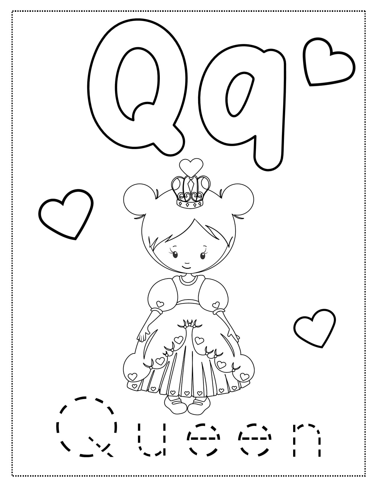 Q is for quilt craft coloring page