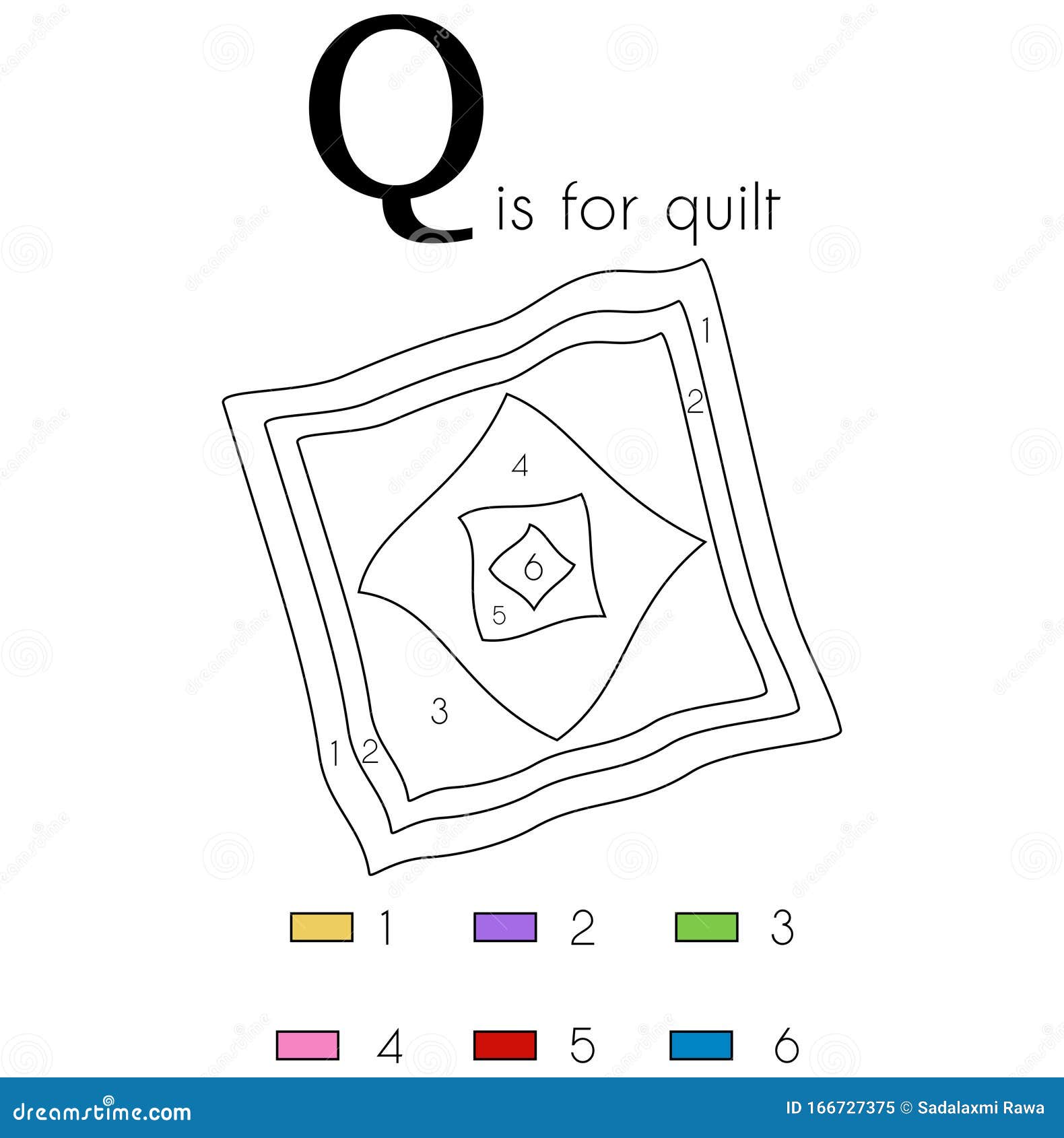 Quilt vector alphabet letter q colouring page stock image