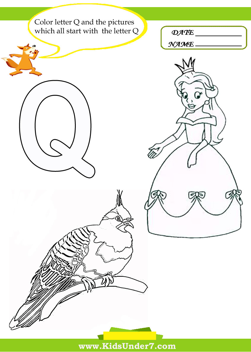 Kids under letter q worksheets and coloring pages