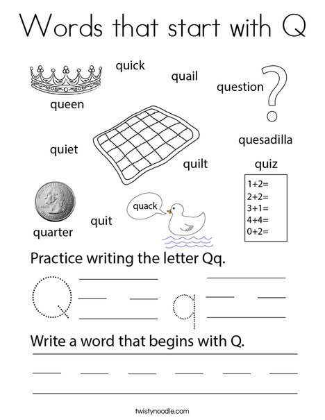 Words that start with q coloring page