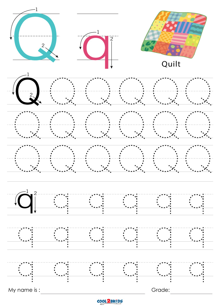 Free printable letter q tracing worksheets