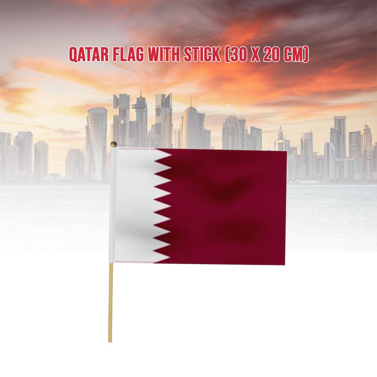 Qatar flag with wooden stick xcm