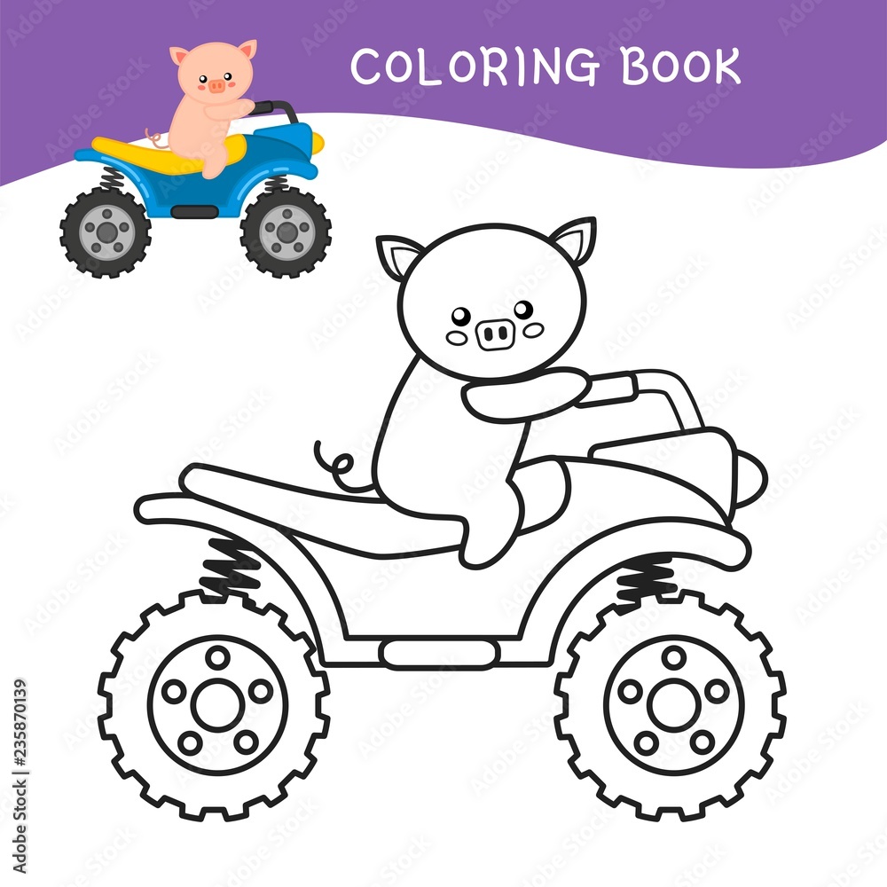 Coloring book for children cartoon quad bike vector