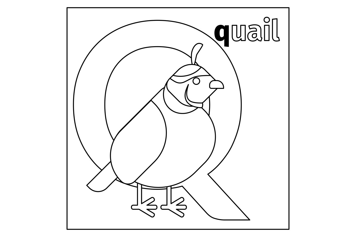 Quail letter q coloring page