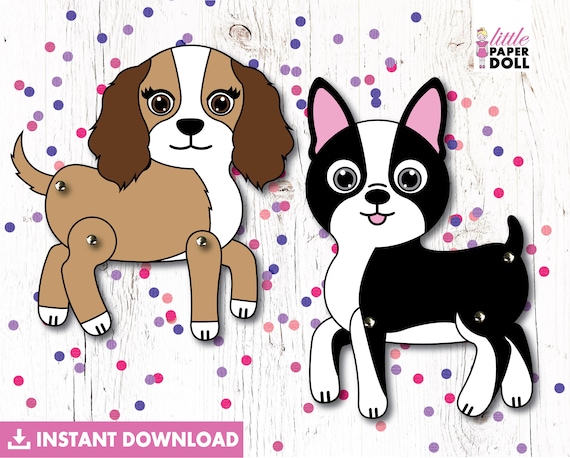 Dog paper doll instant download printable puppy dog coloring page dog birthday party activity cocker spaniel dog boston terrier dog