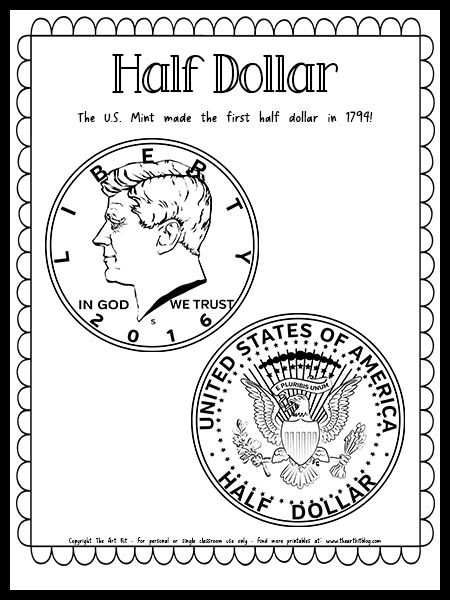 Half dollar coin â money coloring page free printable download â the art kit