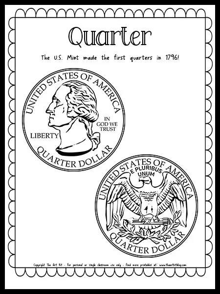 Quarter coin â money coloring page free printable download â the art kit