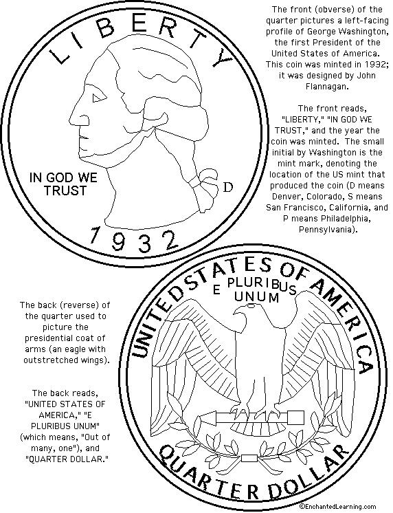 Us quarter coloring page printout