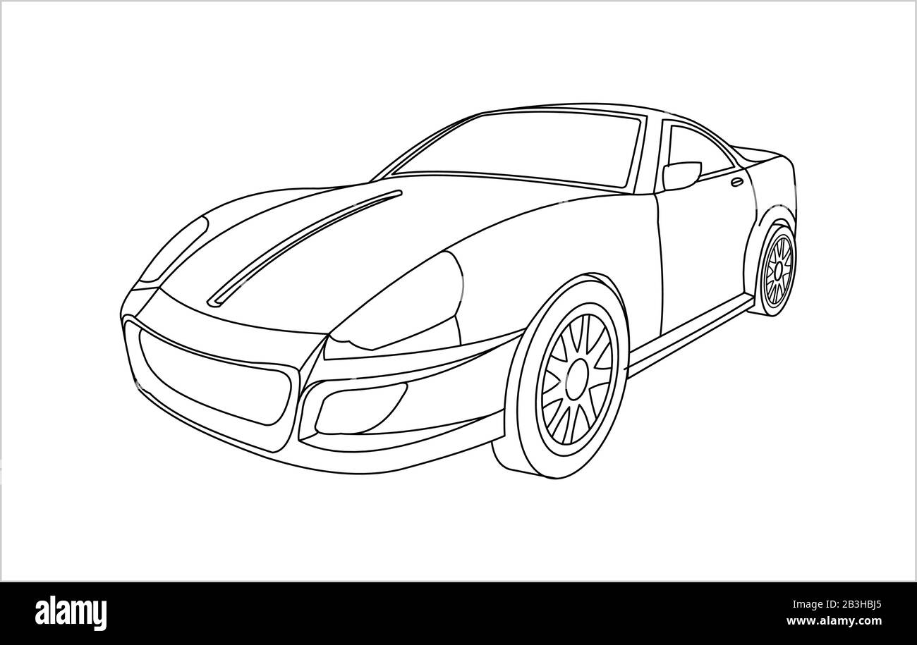 Outline car for coloring book for kids and adults fast racing car three