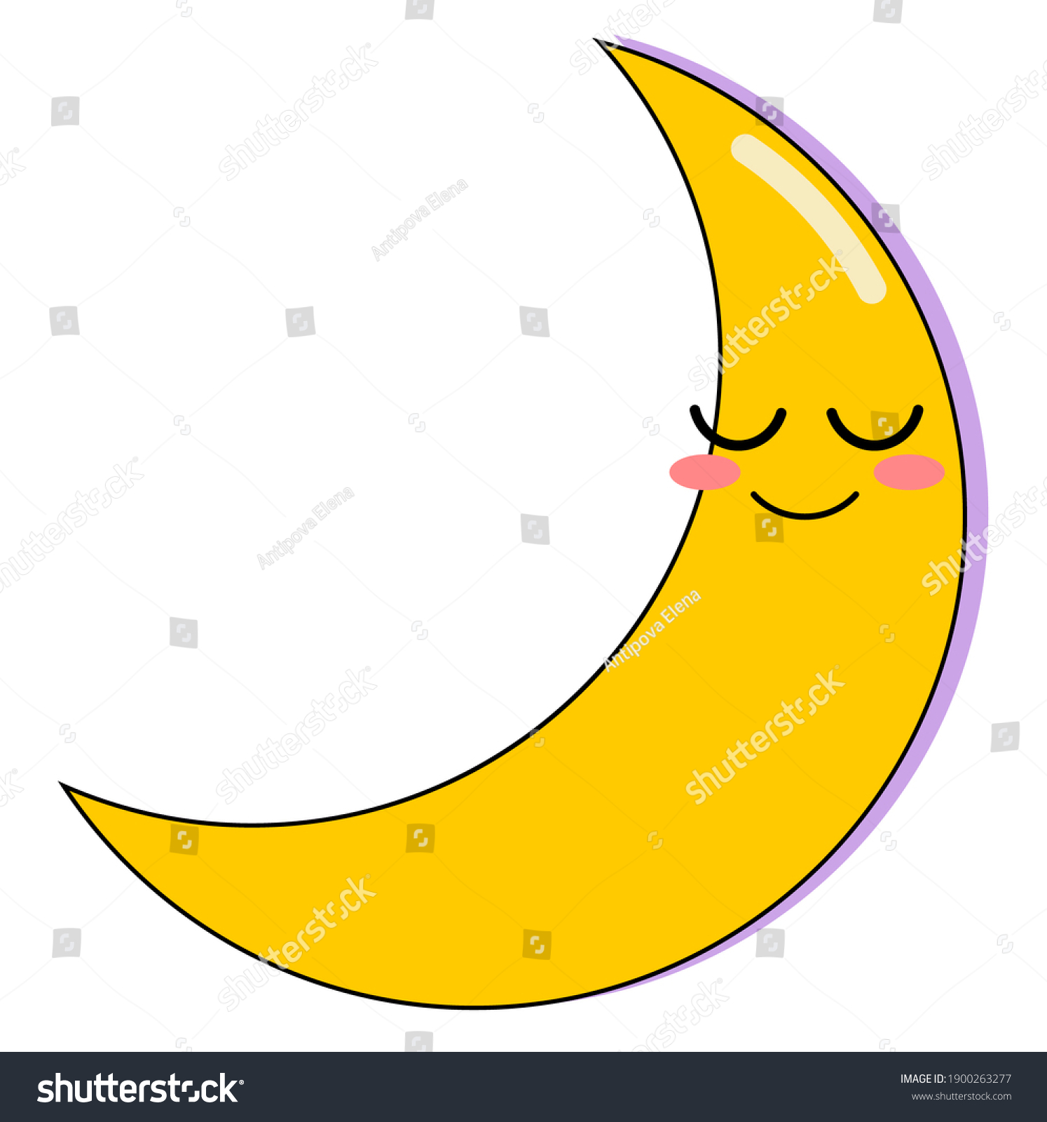 Cute cartoon yellow crescent moon emoji stock illustration