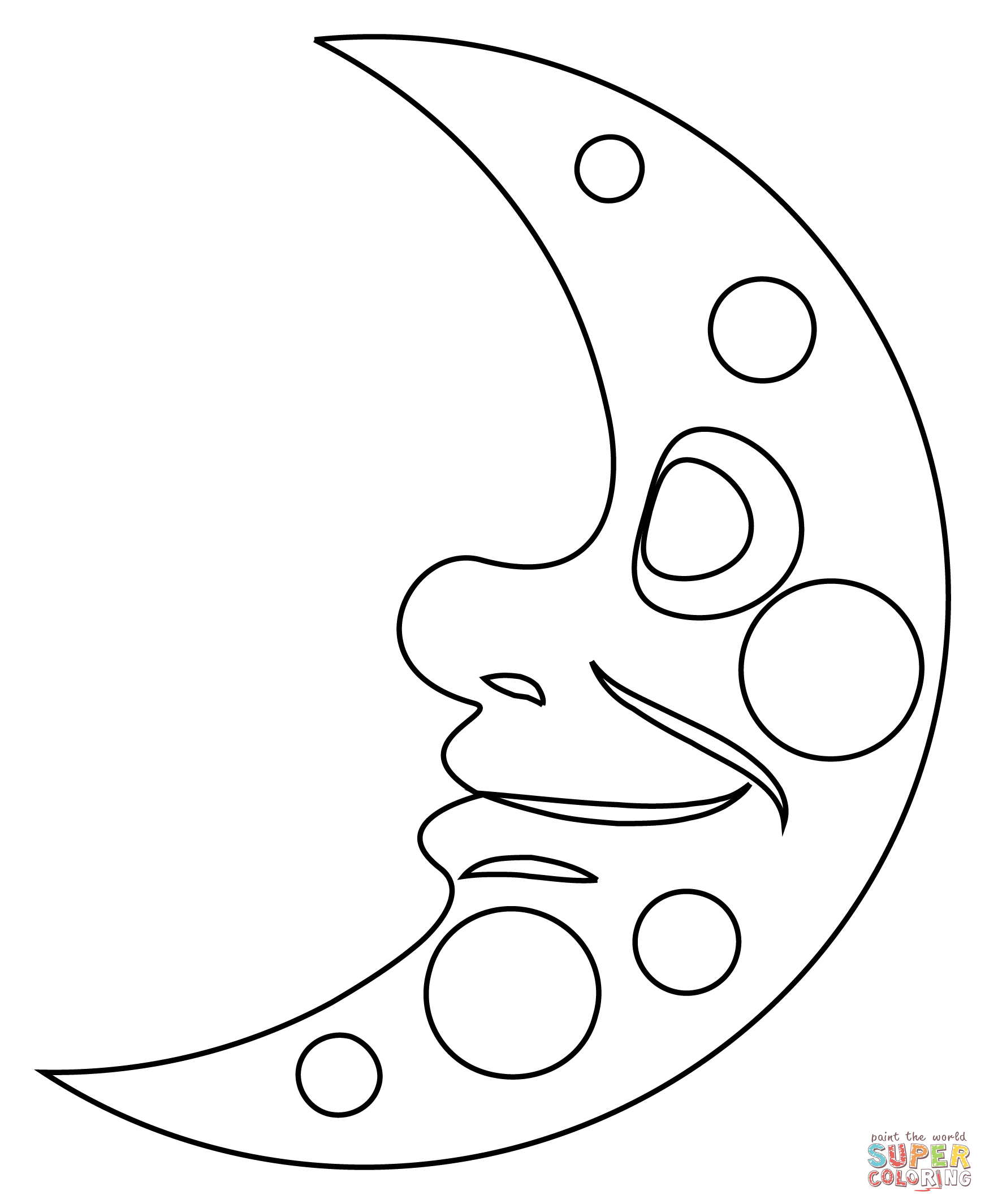 First quarter moon face coloring page free printable coloring pages