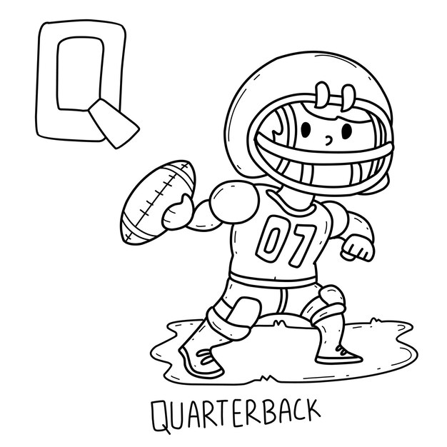 Premium vector alphabet occupation quarterback coloring book with word