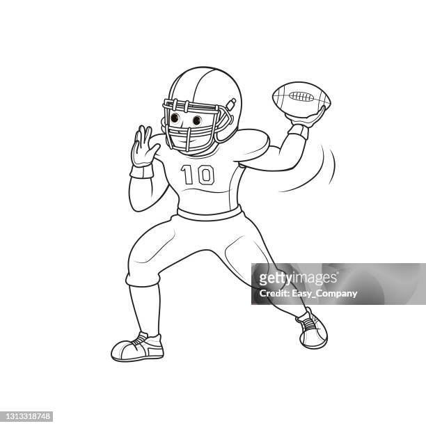 Vector illustration of american football player throwing ball isolated on white background sport petition or training concepts kids coloring page color cartoon character clipart high