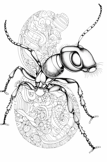 Premium ai image coloring pages for adults closeup of the ant in a simple drawing style