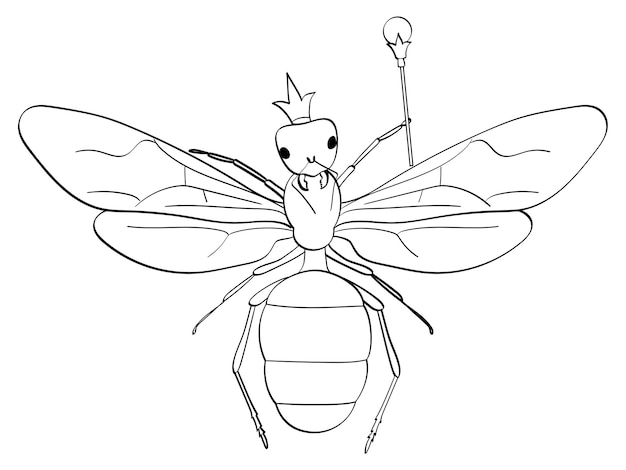 Premium vector coloring black lines white background insect head of the ants the queen in the crown and the scepter