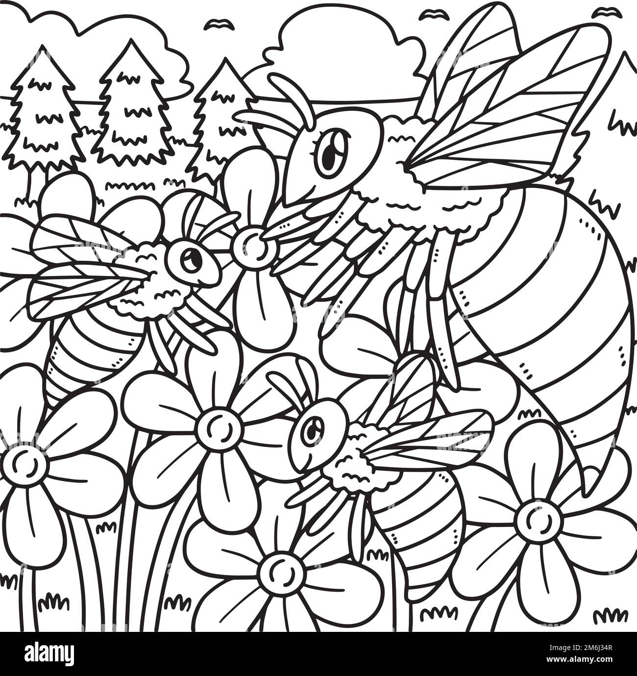 Queen bee and baby bee coloring page for kids stock vector image art