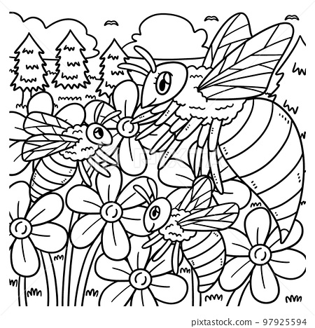 Queen bee and baby bee coloring page for kids