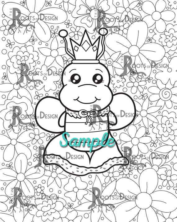 Instant download coloring page queen bee print doodle art printable