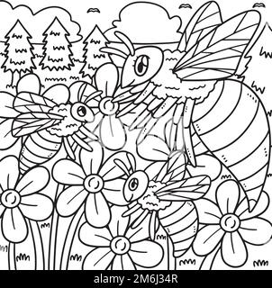 Queen bee and baby bee coloring page illustration stock vector image art