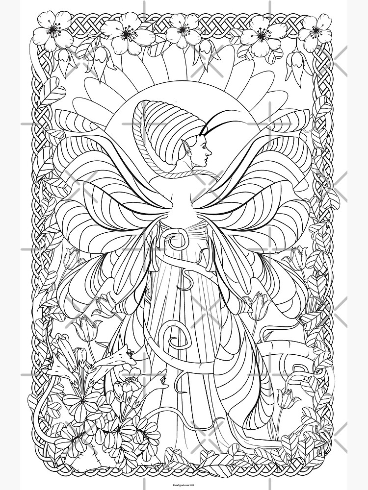 The queen bee forest fairy coloring poster page poster for sale by craftypads