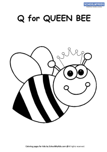 Q for queen bee coloring page worksheet for preschoolkindergarten grade