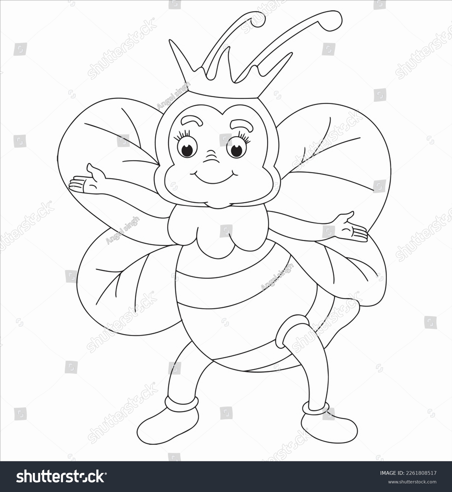 Cute cartoon queen bee coloring page stock vector royalty free