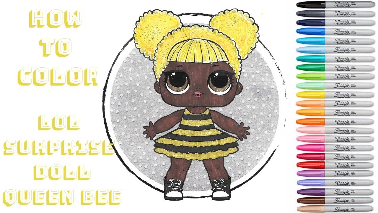 Coloring lol surprise dolls queen bee glitter coloring page sharpie markers