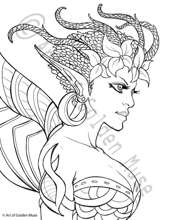 African fairy queen coloring page jpeg png printable instant download digital line art