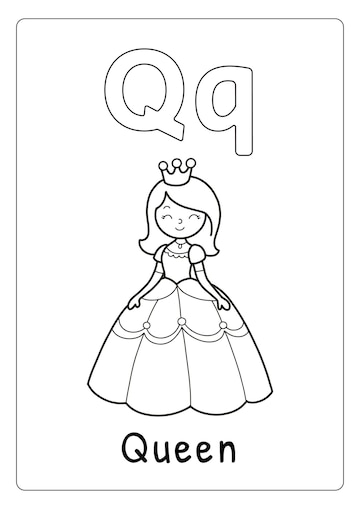 Premium vector alphabet letter q for queen coloring page for kids