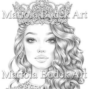 Queen mariola budek premium coloring page printable adult colouring pages book instant download grayscale illustration pdf download now