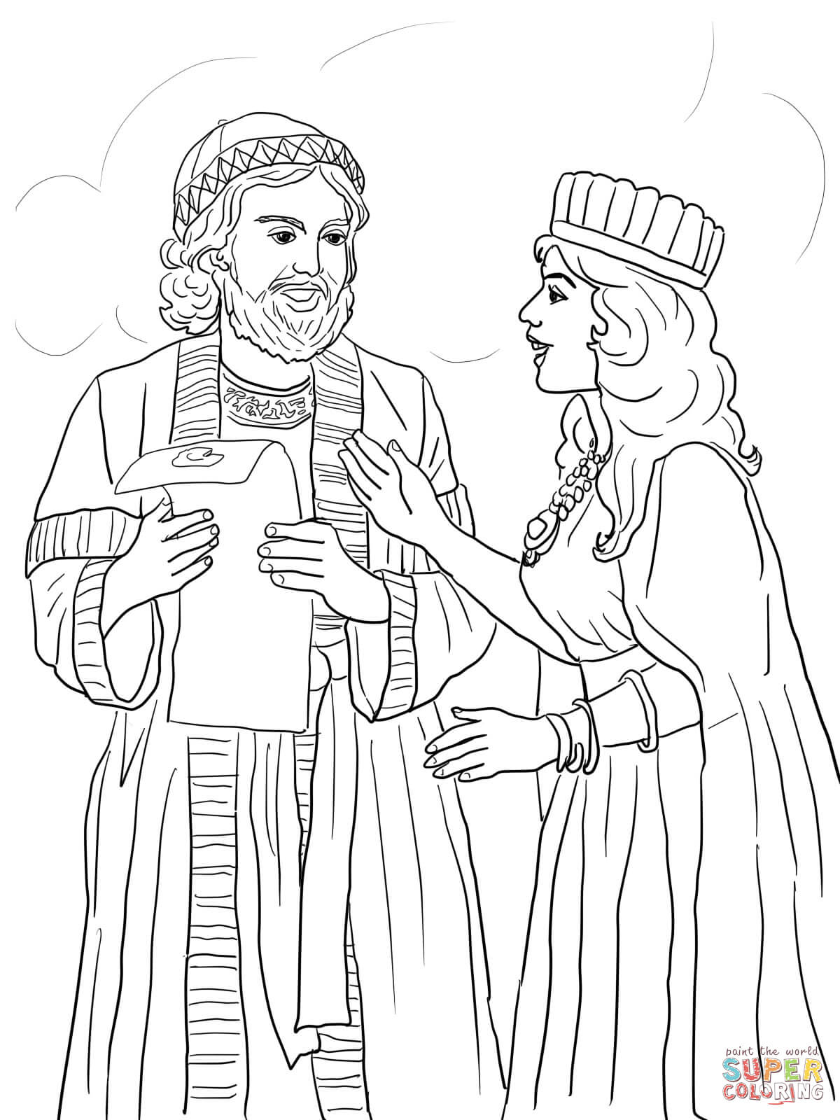 Esther and mordecai with kings edict coloring page free printable coloring pages