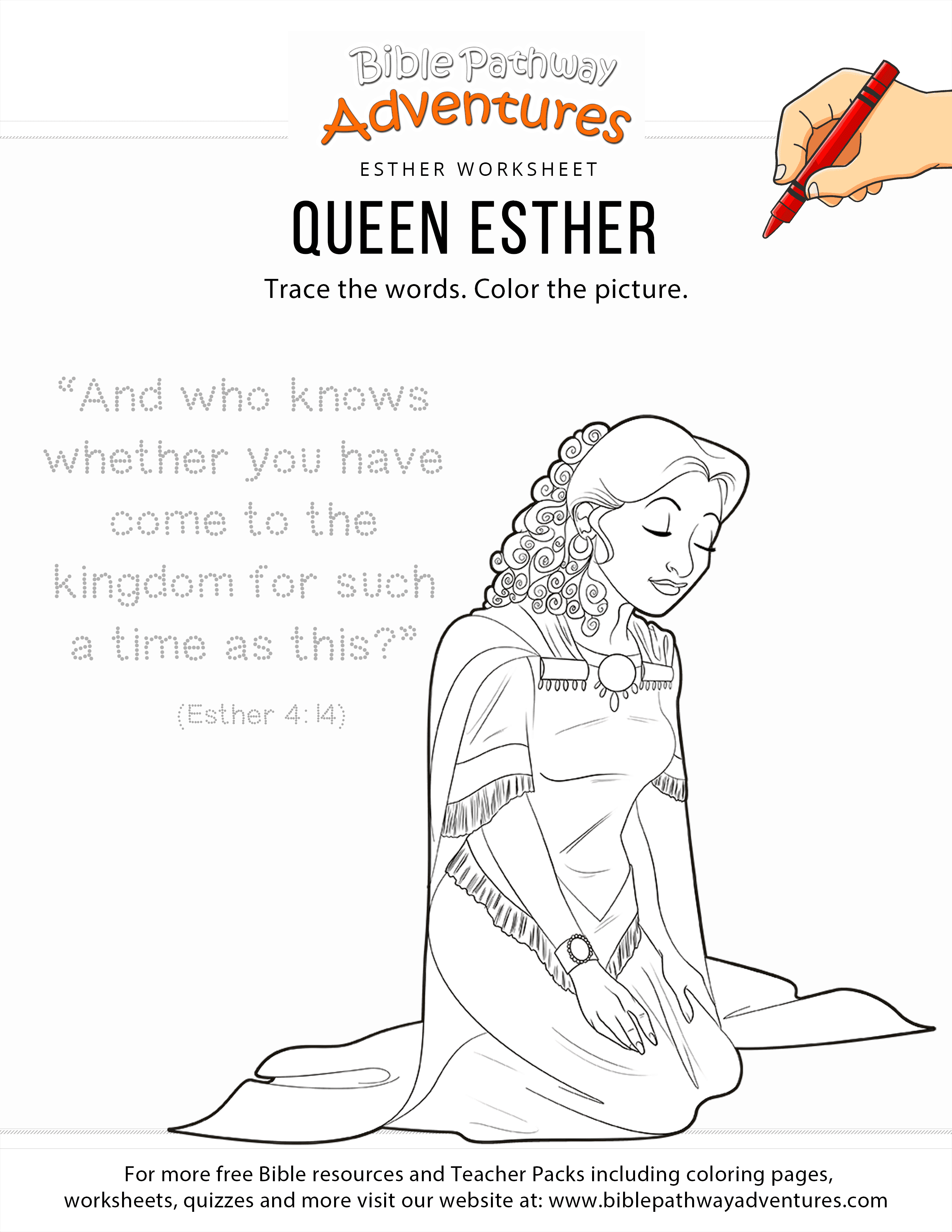 Esther copywork and coloring page â bible pathway adventures