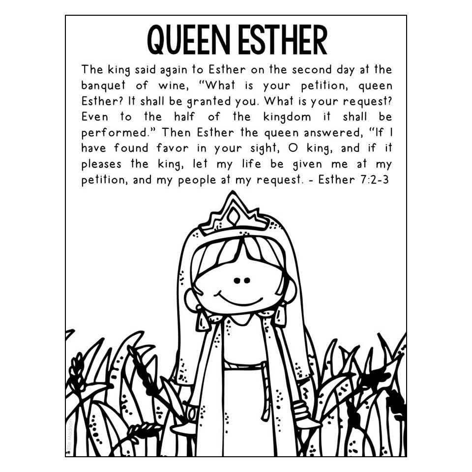 Queen esther bible story coloring page activity sunday school lesson plan bible study unit for kids old testament for kids