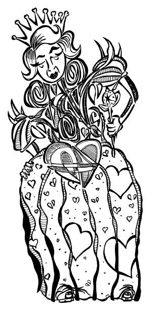 Queen of hearts coloring page stock illustration