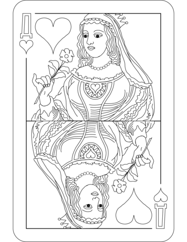 Queen of hearts charlemagne satin deck coloring page free printable coloring pages
