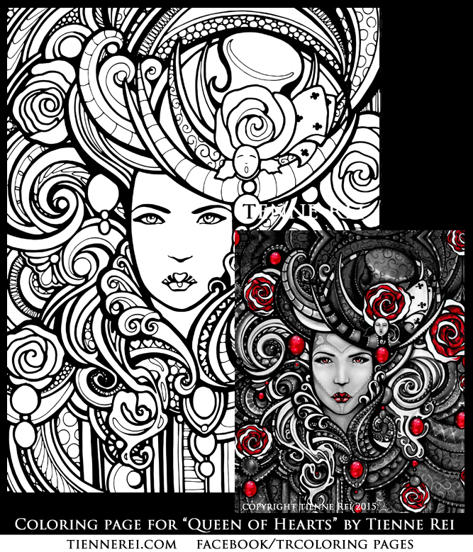 Queen of hearts coloring page tienne rei fine art