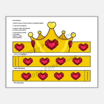 Heart princess paper crown valentine headband printable craft activity template