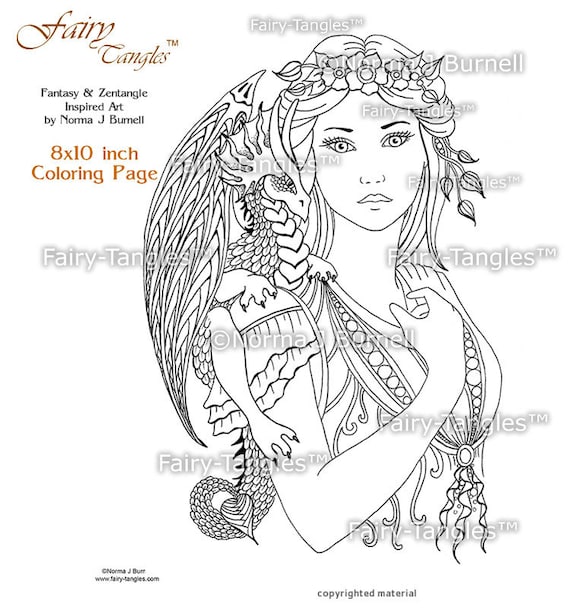 Fairy dragon queen printable coloring book sheets pages fairies dragons by norma burnell digital coloring adult coloring for grownups