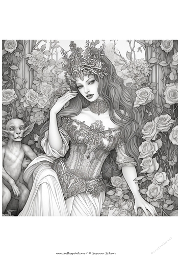 Gothic rose queen coloring page for adults digi stamp